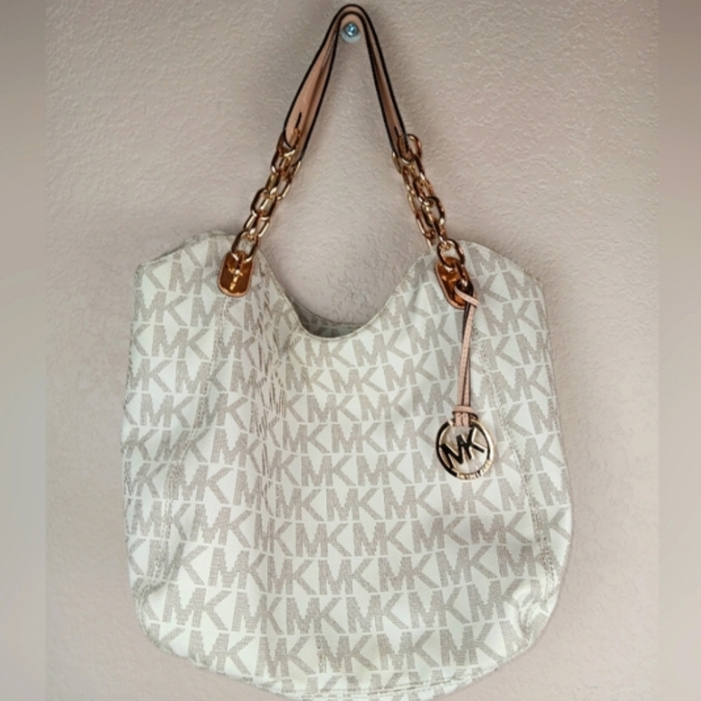 Michael Kors Cream, Tan & Gold Chain Shoulder Bag